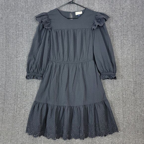 Universal Thread Dress Womens Large Black Eyelet Flared 3/4 Sleeve Knee Length - Picture 1 of 12